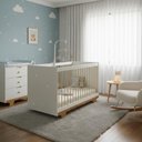 Ver imagem 2 de Berco Cama Infantil Quarto de Bebe 2 em 1 com Mosquiteiro Flocos Mdf Off White/amadeirado - Tigus