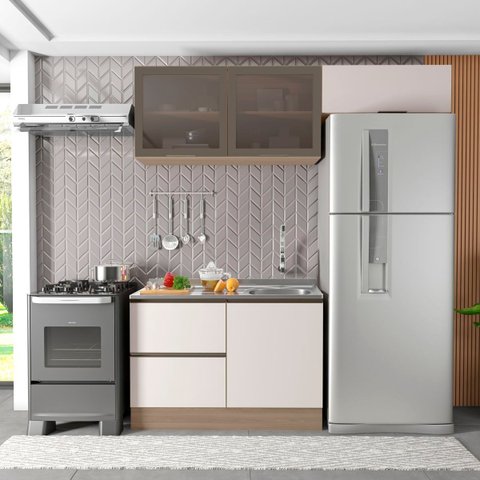 Cozinha Compacta Moderna 3 Peças 200cm Etna Poliman Móveis