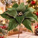 Ver imagem 3 de Flor Natalina Poinsetia Verde Enfeite Camurça 36cm Kit 8PÇS