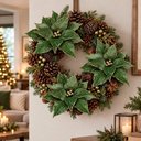 Ver imagem 1 de Flor Natalina Poinsetia Verde Enfeite Camurça 36cm Kit 8PÇS