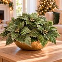 Ver imagem 4 de Flor Natalina Poinsetia Verde Enfeite Camurça 36cm Kit 8PÇS