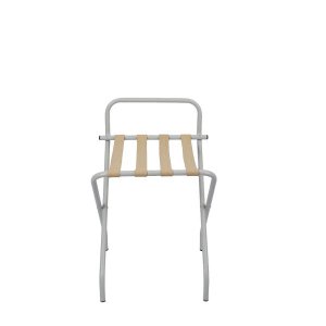 Suporte Para Mala Pintura Eletrostática Alumínio Fosco Tira Em Couro Bege Com Encosto - 74X52X52