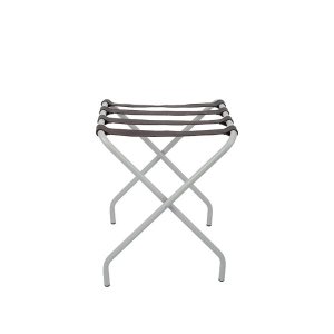 Suporte Para Mala Pintura Eletrostática Alumínio Fosco Tira Em Couro Café Sem Encosto - 59X52X52