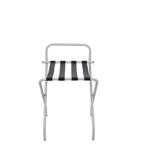 Suporte Para Mala Pintura Eletrostática Alumínio Fosco Tira Em Couro Preto Com Encosto - 74X52X52