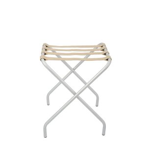 Suporte Para Mala Anodização Fosco Tira Em Couro Bege Sem Encosto - 59X52X52 Cm