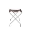 Ver imagem 1 de Suporte Para Mala Pintura Eletrostática Alumínio Fosco Tira Em Couro Tabaco Sem Encosto -