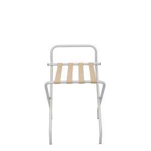 Suporte Para Mala Anodização Fosco Tira Em Couro Bege Com Encosto - 74X52X52 Cm