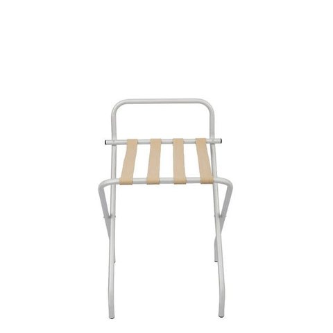 Suporte Para Mala Anodização Fosco Tira Em Couro Bege Com Encosto - 74X52X52 Cm