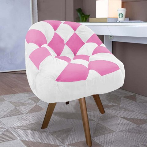 Poltrona Paloma Escritório Sala Giratória Madeira Suede Branco e Suede Pink - Dominic Decor