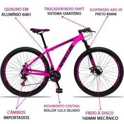 Bicicleta Aro 29 Quadro 15 Alumínio 21 Marchas Freio a Disco Orion Rosa Preto - Spaceline - 4
