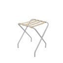 Ver imagem 2 de Suporte Para Mala Pintura Eletrostática Alumínio Fosco Tira Em Couro Bege Sem Encosto - 59X52X52