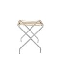 Ver imagem 1 de Suporte Para Mala Pintura Eletrostática Alumínio Fosco Tira Em Couro Bege Sem Encosto - 59X52X52