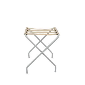 Suporte Para Mala Pintura Eletrostática Alumínio Fosco Tira Em Couro Bege Sem Encosto - 59X52X52