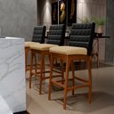 Ver imagem 2 de Banqueta Alta Cozinha Sala De Jantar Fixa Mila B04 Couríssimo Preto Linho Bege Escuro - Lyam Decor