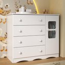 Ver imagem 1 de Cômoda Infantil 95cm 1 Porta com Vidro e 4 Gavetas Serena Multimóveis Mp4434 Branco