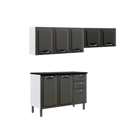 Conjunto Cozinha Modulada 3 Peças Itatiaia New Premium Aço 8 Portas 2 Gavetas Grafite