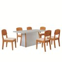 Ver imagem 1 de Mesa Diane 180cm Tampo Mdf Vidro Canto Copo com 6 Cadeiras Veludo Creme /off /naturale /serig Off