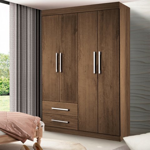 Guarda-Roupa Solteiro 4 Portas 2 Gavetas Madri Espresso Móveis