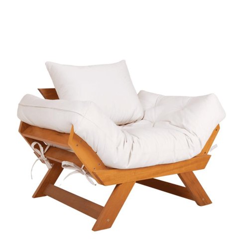 Poltrona Japão Acquablock Madeira Nobre Mel - Branco Off
