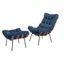 Ver imagem 1 de Cadeira Poltrona Sofá Área Externa Coberta Costela + Puff:veludo Azul