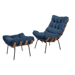Cadeira Poltrona Sofá Área Externa Coberta Costela + Puff:veludo Azul - 1