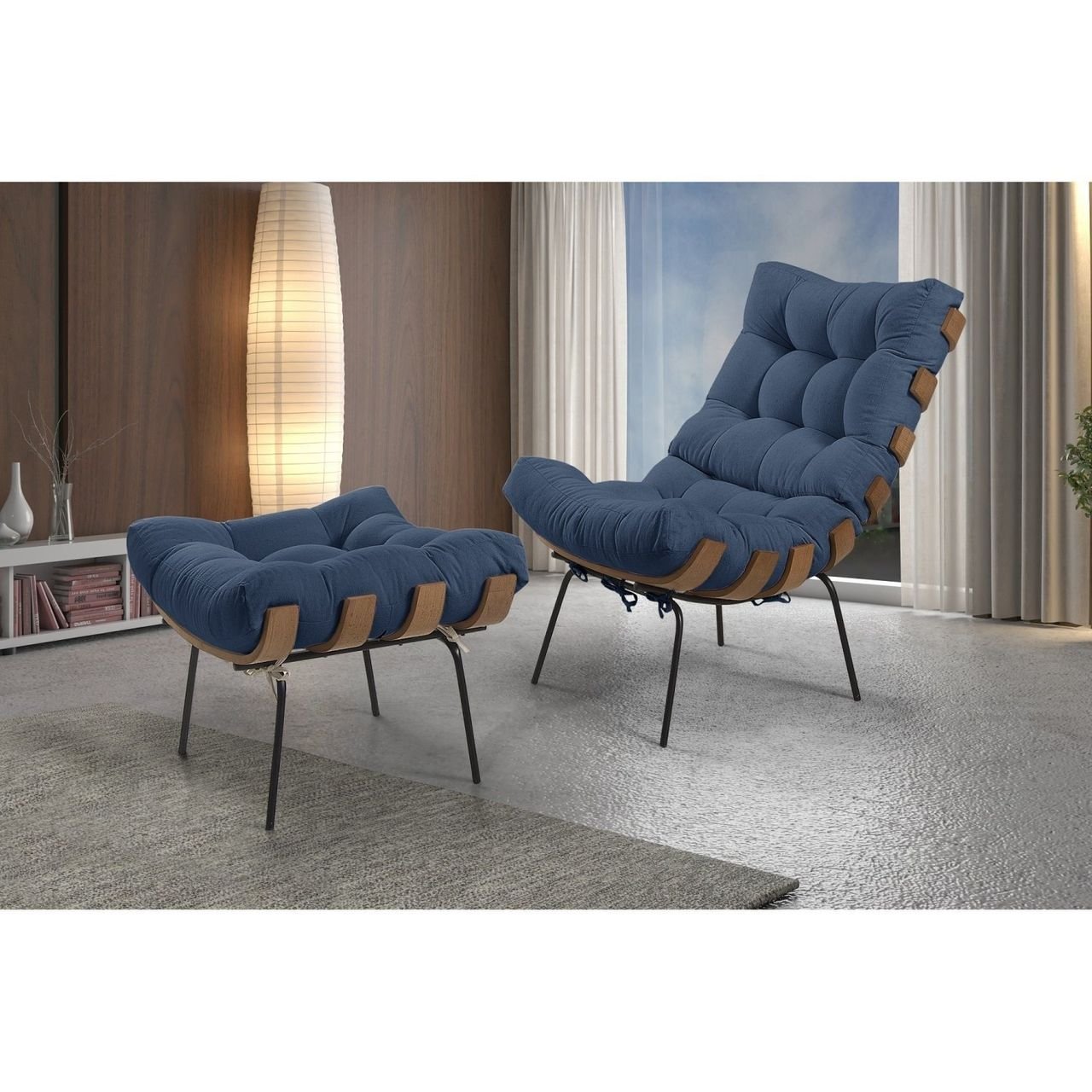 Ver imagem 2 de Cadeira Poltrona Sofá Área Externa Coberta Costela + Puff:veludo Azul