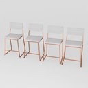 Ver imagem 2 de Kit 4 Banquetas Média Balcão Estofada com Encosto Rose Gold Linho Dubai