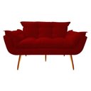 Ver imagem 2 de Kit Namoradeira + 2 Poltronas Decorativa Opala Suede Vermelho Pés Madeira Mz Decor