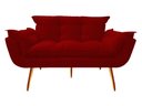 Ver imagem 2 de Kit Namoradeira + 2 Poltronas Decorativa Opala Suede Vermelho Pés Madeira Mz Decor