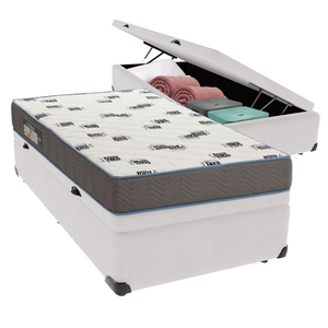Cama Box Solteiro com Bau Ortobom D33 Light Branco