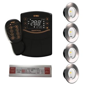 Kit 4 Led Slim Rgbw 15w Inox Piscina Tholz + Smartpool + Fonte