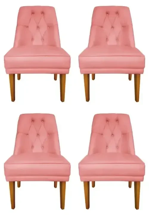 Kit 4 Cadeiras para Sala de Jantar Escritório Estofada Berlim Retro Suede Rosa Claro Eli Móveis e de