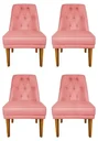 Ver imagem 1 de Kit 4 Cadeiras para Sala de Jantar Escritório Estofada Berlim Retro Suede Rosa Claro Eli Móveis e de
