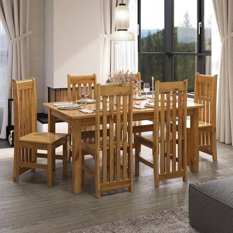 Conjunto com Mesa de Jantar 160cm Retangular e 6 Cadeiras 100% Madeira Maciça Nimes Espresso Móveis Marrom/Nogueira