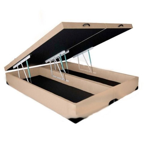 Cama Box com Baú Casal Homequeen Bipartida Blindada Tecido Sintético Bege 138cm Homequeen