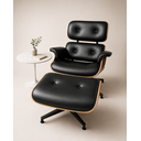 Ver imagem 1 de Poltrona Charles Eames com Puff - Couro Preto - Freijó