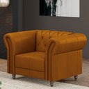 Ver imagem 1 de Poltrona Decorativa Sala de Estar Stanford Chesterfield Pés de Madeira Couro Mel G58 - Gran Belo