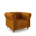 Ver imagem 2 de Poltrona Decorativa Sala de Estar Stanford Chesterfield Pés de Madeira Couro Mel G58 - Gran Belo