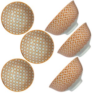 Cumbuca Bowls Kit 6 Peças Tigelas Estampados 300ml Vintage