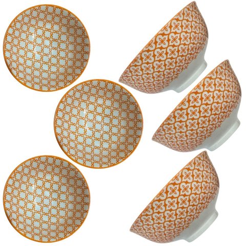 Cumbuca Bowls Kit 6 Peças Tigelas Estampados 300ml Vintage