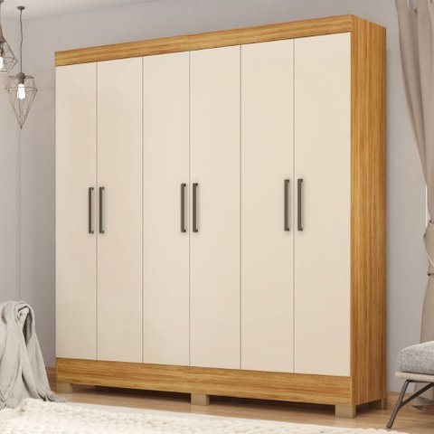 Guarda Roupa Roupeiro Prático 6 Portas 3 Gavetas Cinamon Touch Off White Demóbile