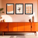 Ver imagem 2 de Kit 3 Quadros Artes Bauhaus Laranja e Bege 45x34cm:moldura Branca
