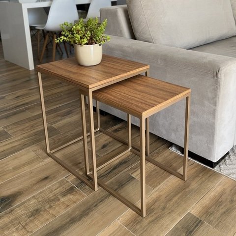 Conjunto de Mesas Ninho Atlanta Amadeirado - DOURADO