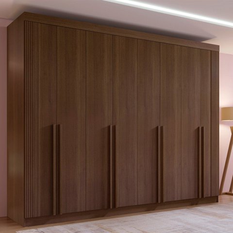 Guarda-Roupa Casal 100% MDF 8 Portas 8 Gavetas Império Ripado Marrom Castanho