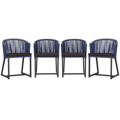 4 Cadeiras de Jantar Noronha Preta Corda Náutica E9 Trama Azul