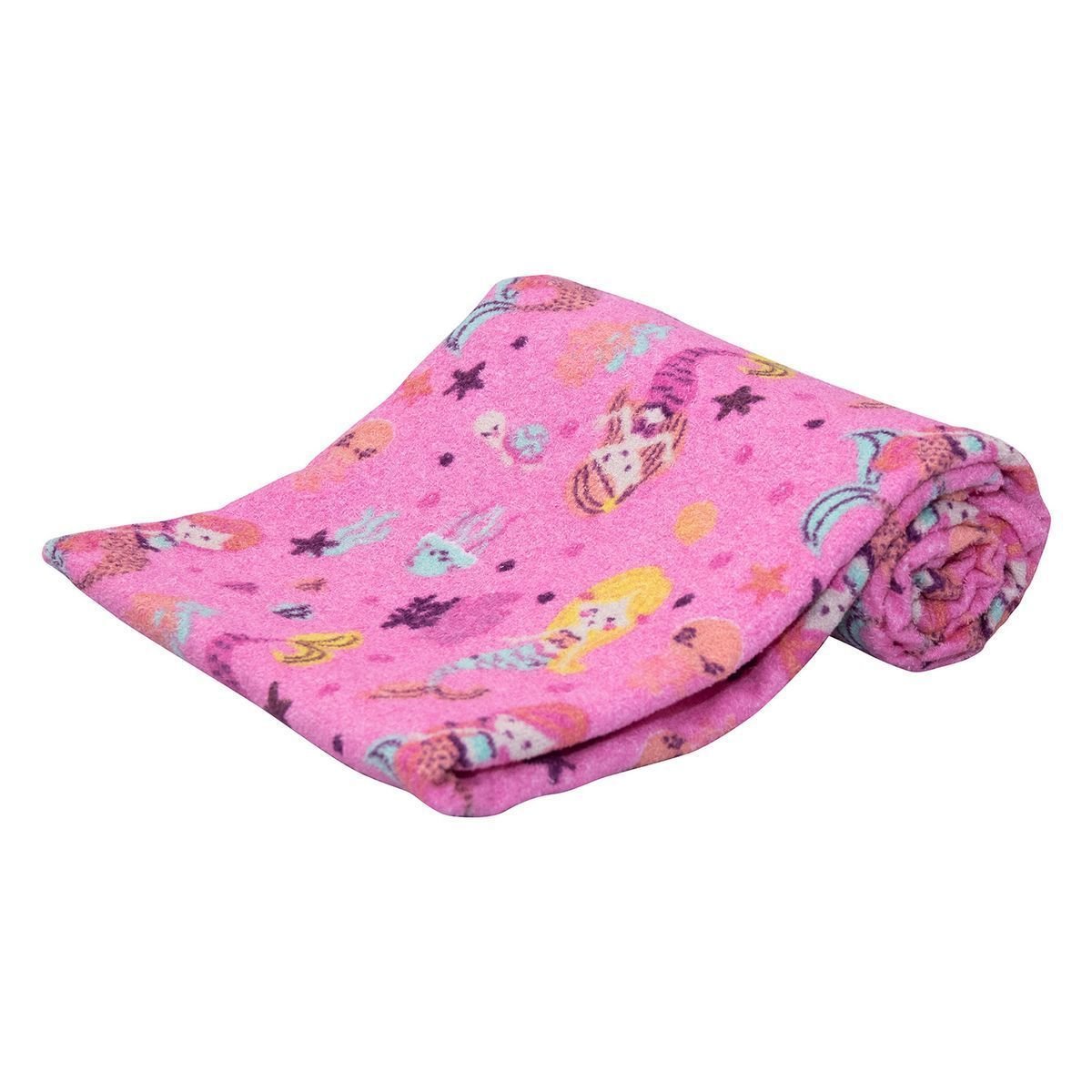 Toalha de Banho Infantil Kids 70 Cm X 1,20 Felpa Aveludada Sereia Rosa