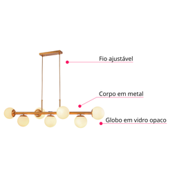 Luminária Pendente Jabuticaba Cor Dourado Globos Opaco Branco Inl100 - 4