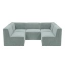 Ver imagem 1 de Sofá Modular Boucle Kit 5 Módulos Sofá em U 3 Meios e 2 Cantos Espuma Premium a Vácuo 3,85m - Azul