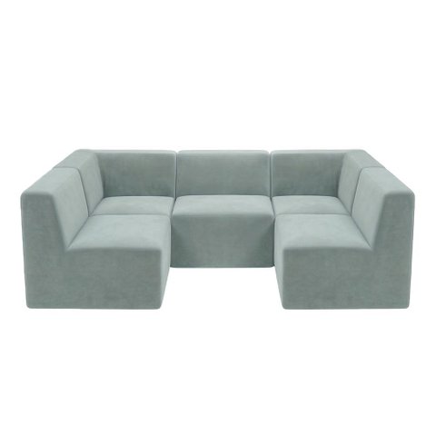 Sofá Modular Boucle Kit 5 Módulos Sofá em U 3 Meios e 2 Cantos Espuma Premium a Vácuo 3,85m - Azul