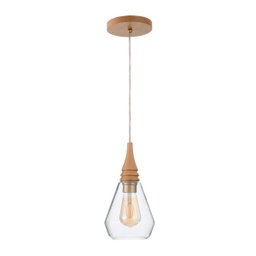 Pendente de Madeira Natural e Vidro Transparente Quarto Alu45 - 1 Pendente de Madeira Natural e Vidro Transparente Quarto Alu45 - 1